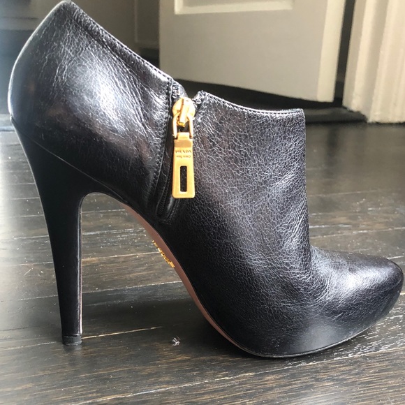 Prada Black Leather Zip Ankle Boots - Picture 1 of 5